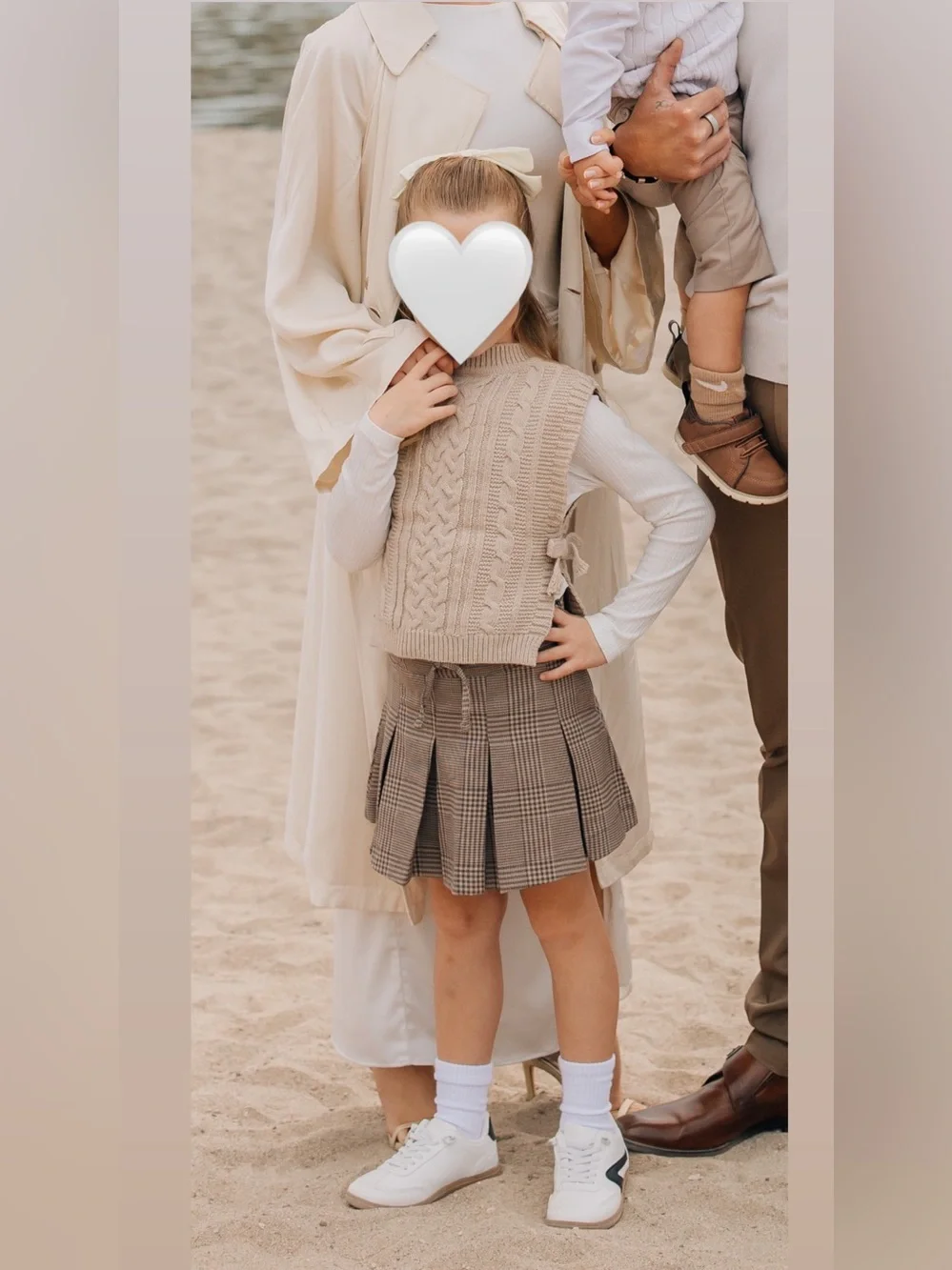 2 Set Girls Cable Knit Vest w/ Knit Long Sleeve T-Shirt & Plaid Pleated Skort 7